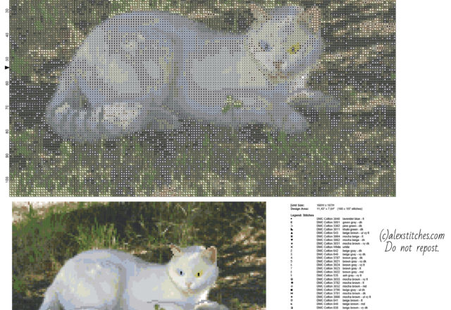 A beautiful cross stitch painting with a white cat free cross stitch pattern