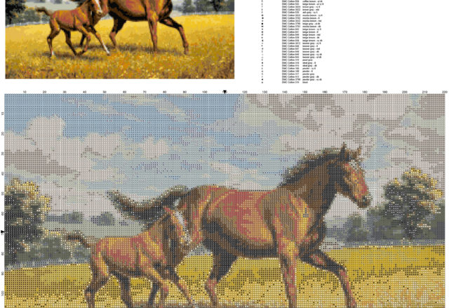 A beautiful painting with free horses free cross stitch pattern