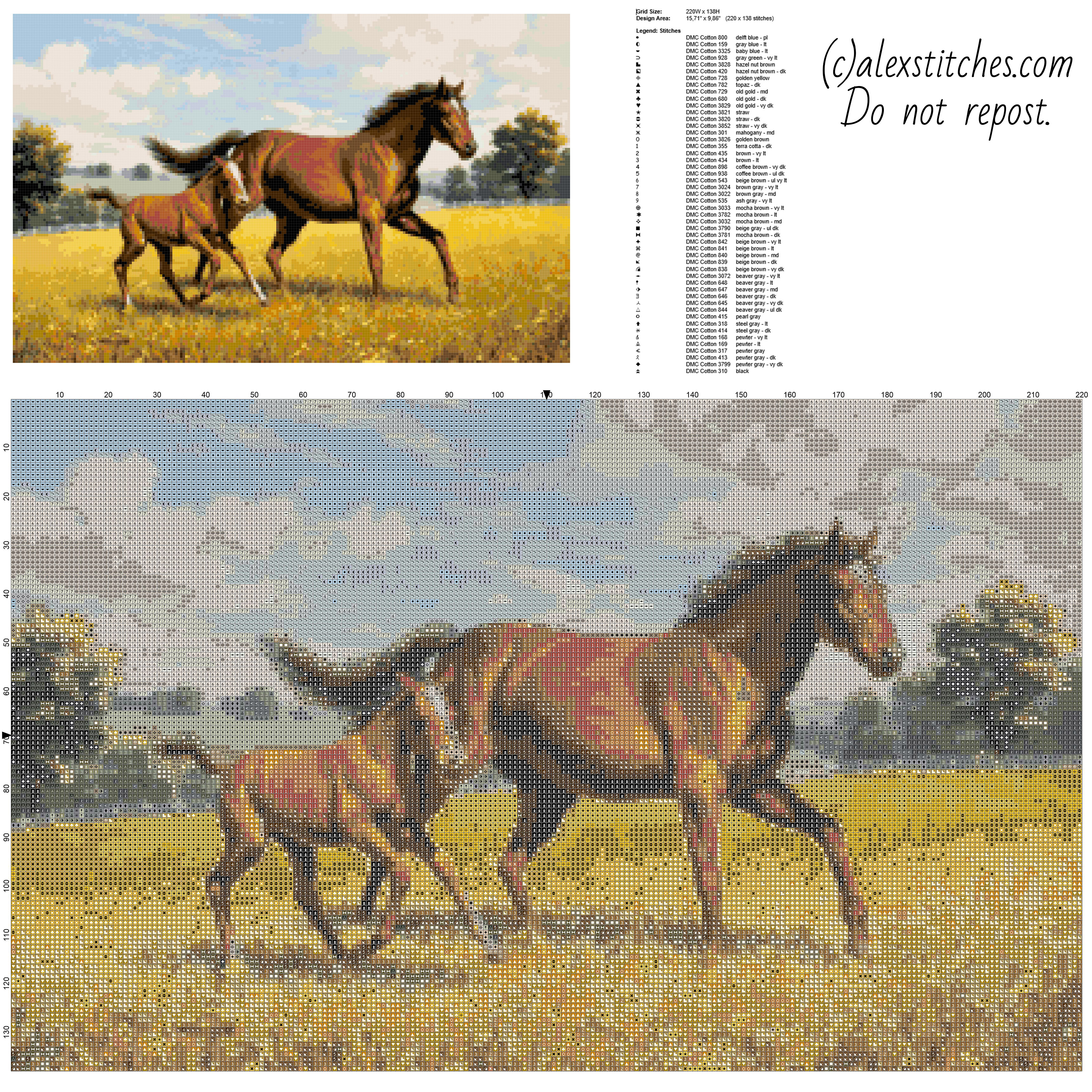 A beautiful painting with free horses free cross stitch pattern