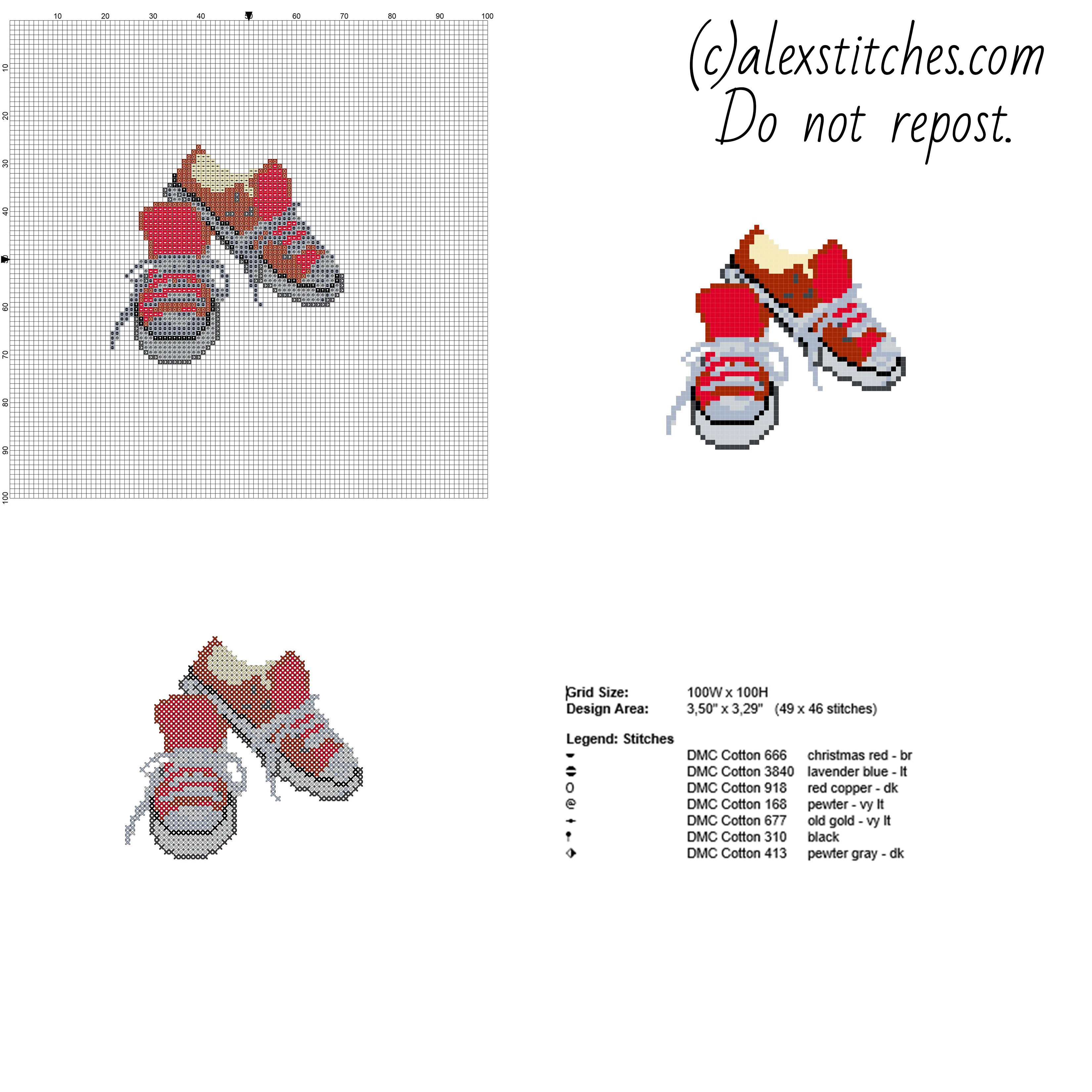 A child pair of red Converse shoes free and small cross stitch pattern 49x46 stitches 7 DMC threads