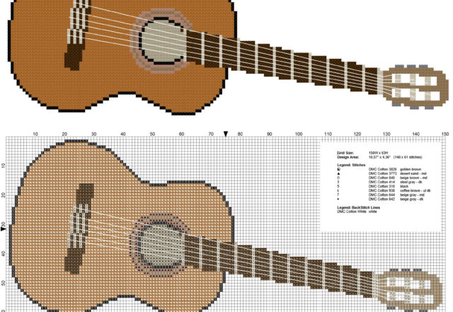 A guitar musical instrument free cross stitch pattern