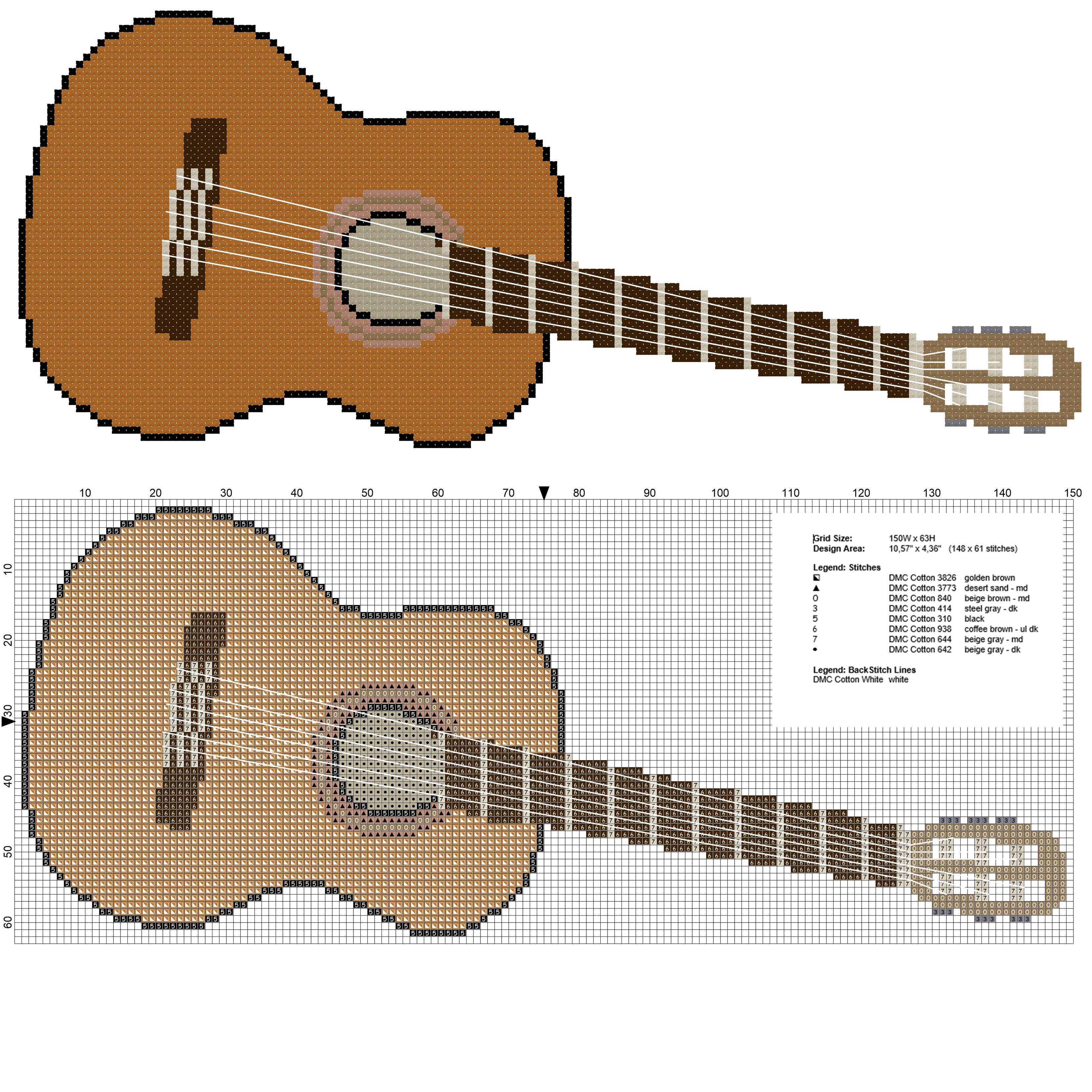 A guitar musical instrument free cross stitch pattern