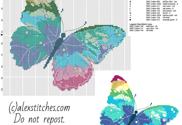 A multicolored butterfly free pcstitch cross stitch pattern