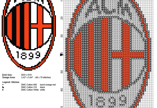 A_C_ Milan soccer team logo badge free cross stitch pattern 48 x 79 stitches 3 DMC threads