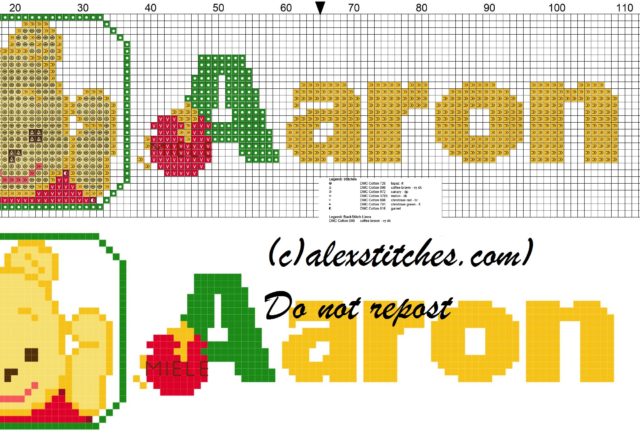 Aaron name with Baby winnie the pooh free cross stitches pattern