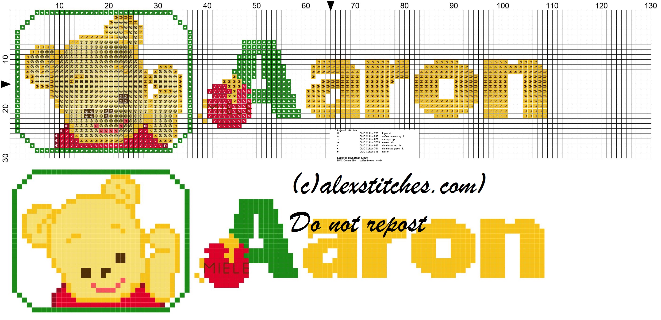 Aaron name with Baby winnie the pooh free cross stitches pattern