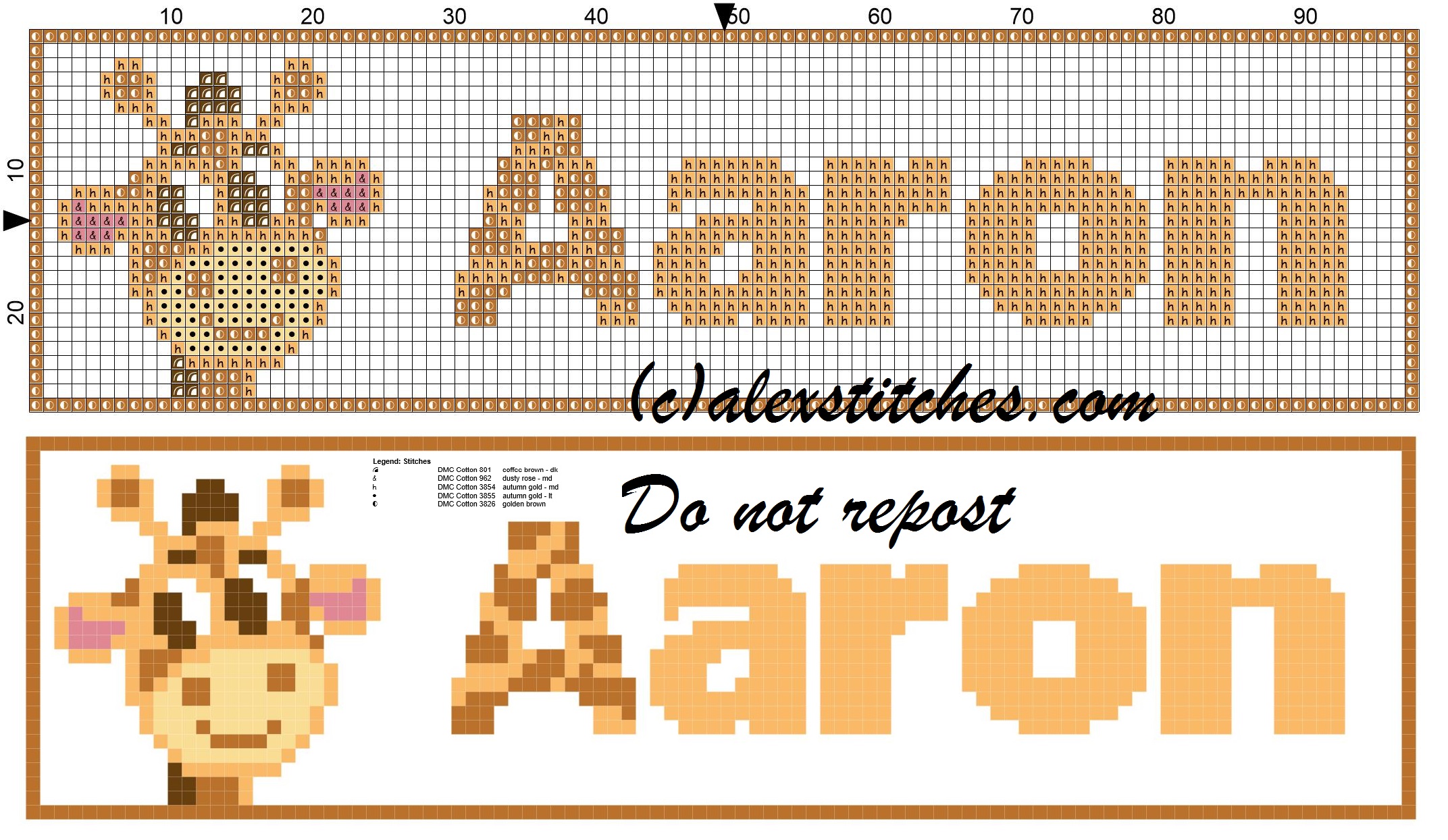 Aaron name with giraffe cross stitch pattern