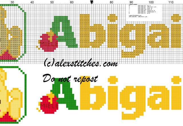 Abigail name with Baby winnie the pooh free cross stitches pattern