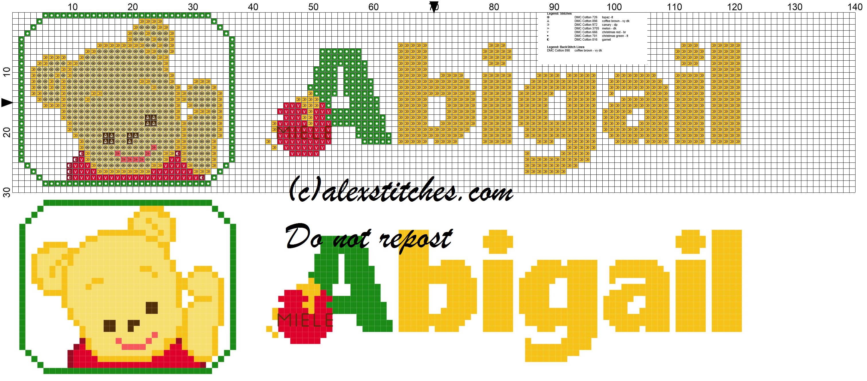 Abigail name with Baby winnie the pooh free cross stitches pattern