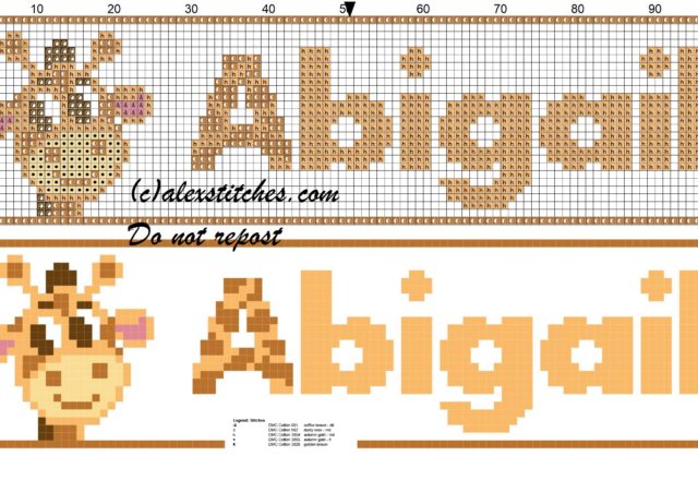 Abigail name with giraffe cross stitch pattern