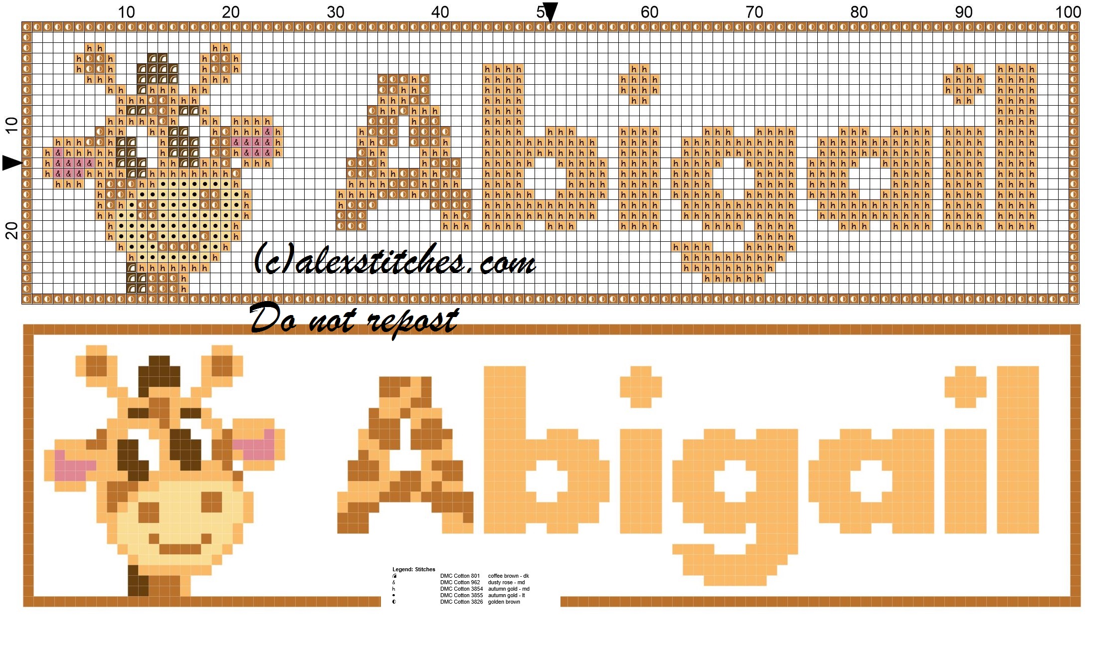 Abigail name with giraffe cross stitch pattern