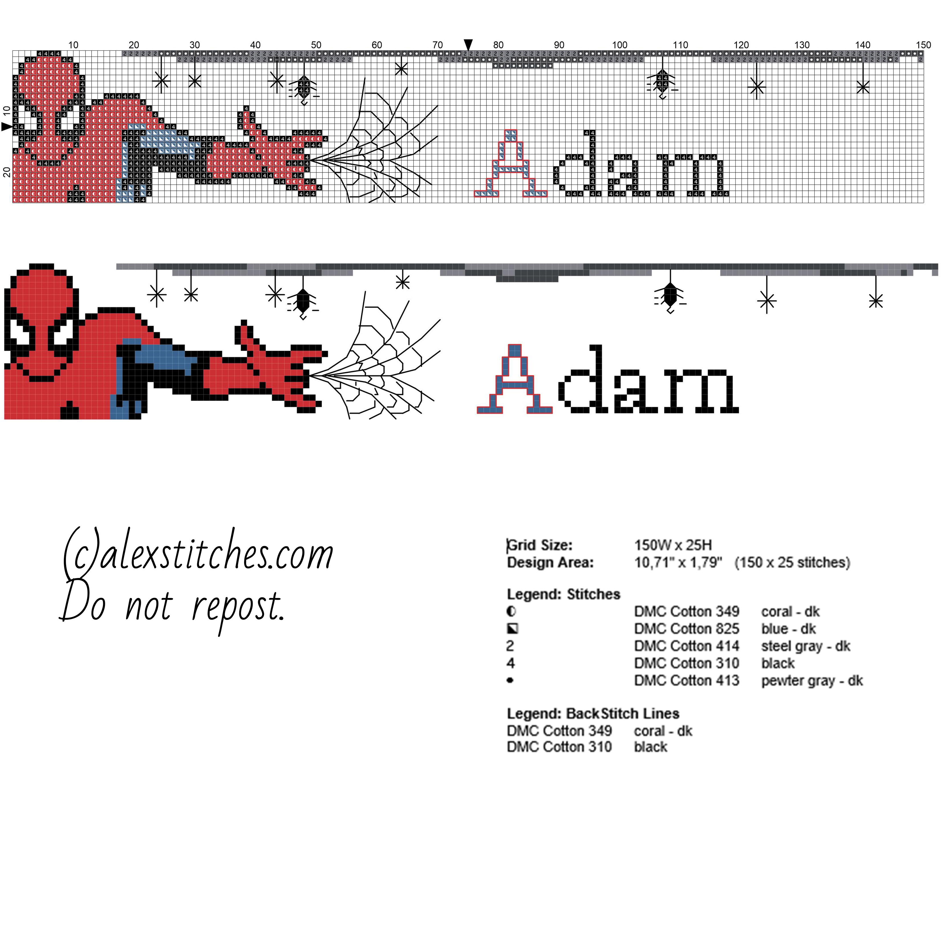 Adam cross stitch baby male name with SpiderMan free download