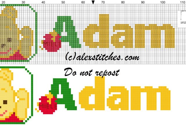 Adam name with Baby winnie the pooh free cross stitches pattern
