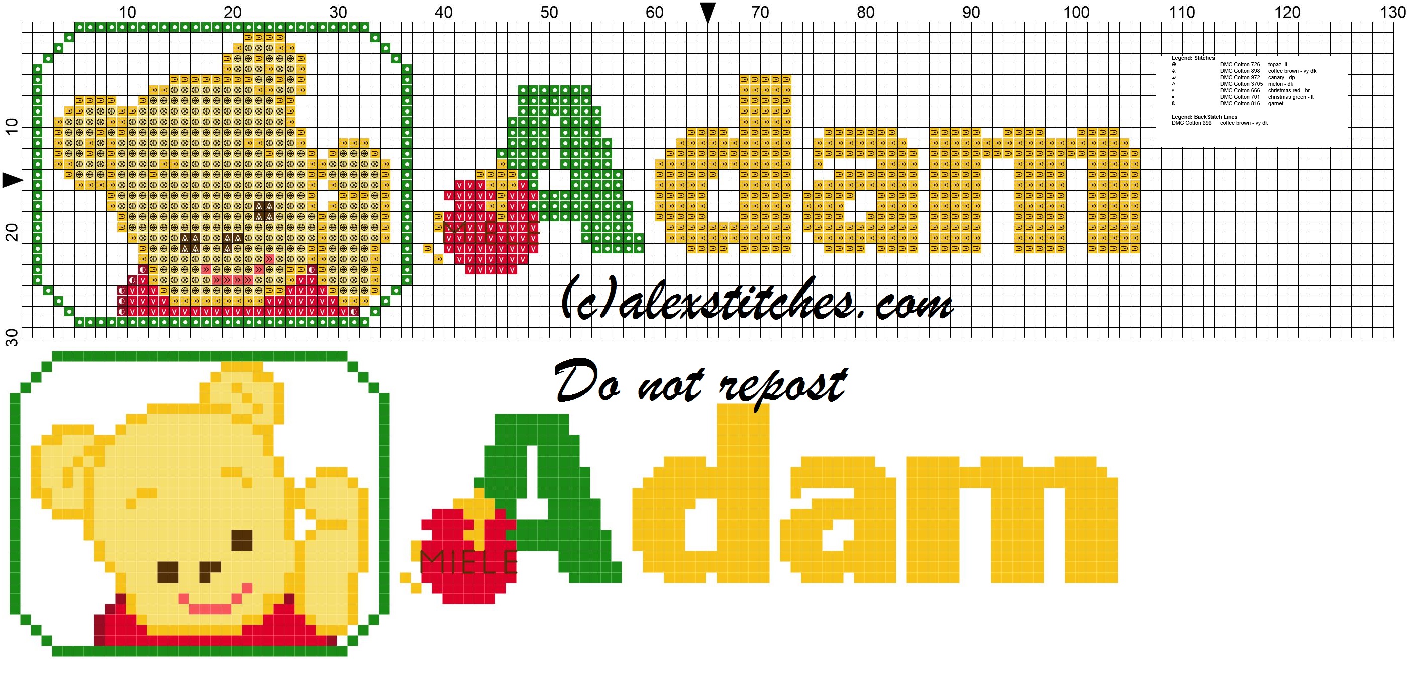 Adam name with Baby winnie the pooh free cross stitches pattern