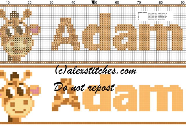 Adam name with giraffe cross stitch pattern