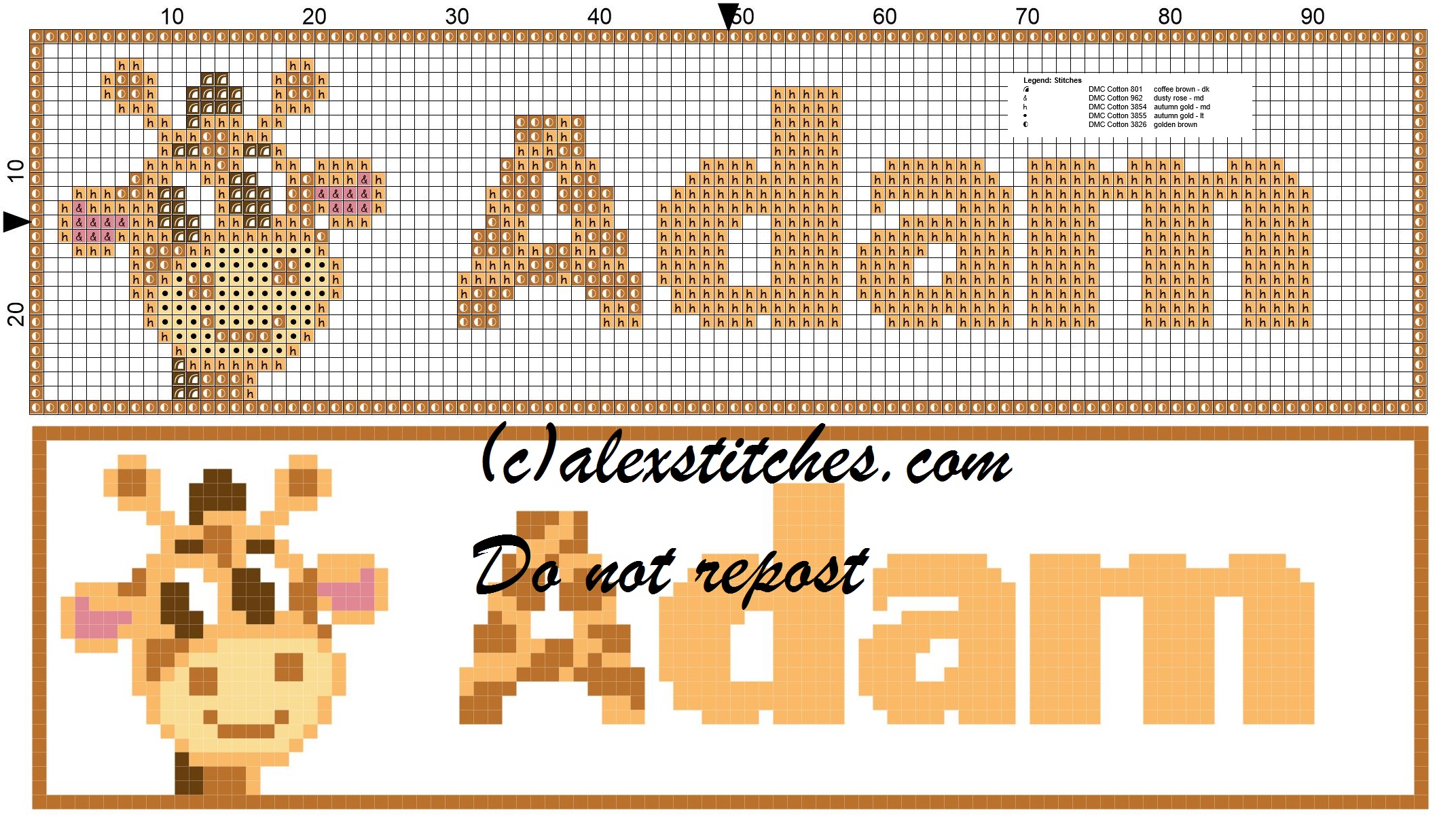 Adam name with giraffe cross stitch pattern