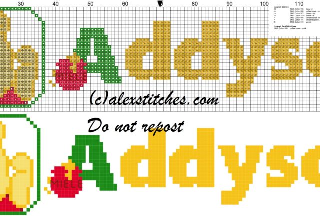Addyson name with Baby winnie the pooh free cross stitches pattern
