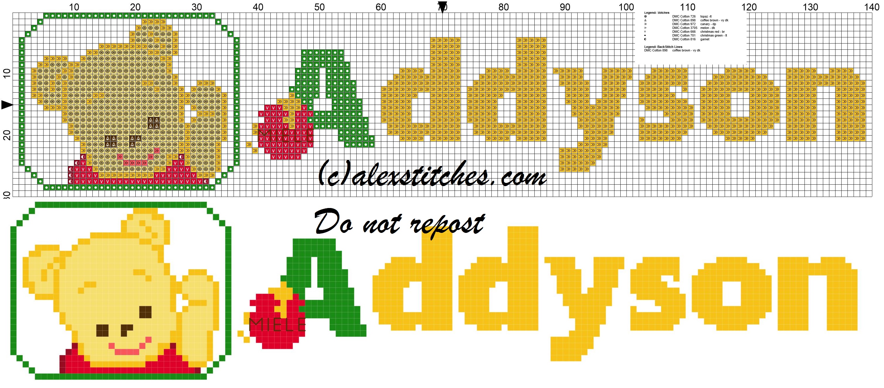 Addyson name with Baby winnie the pooh free cross stitches pattern