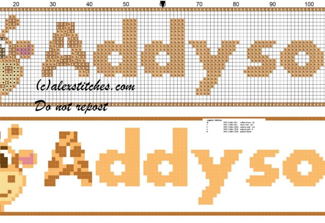 Addyson name with giraffe cross stitch pattern