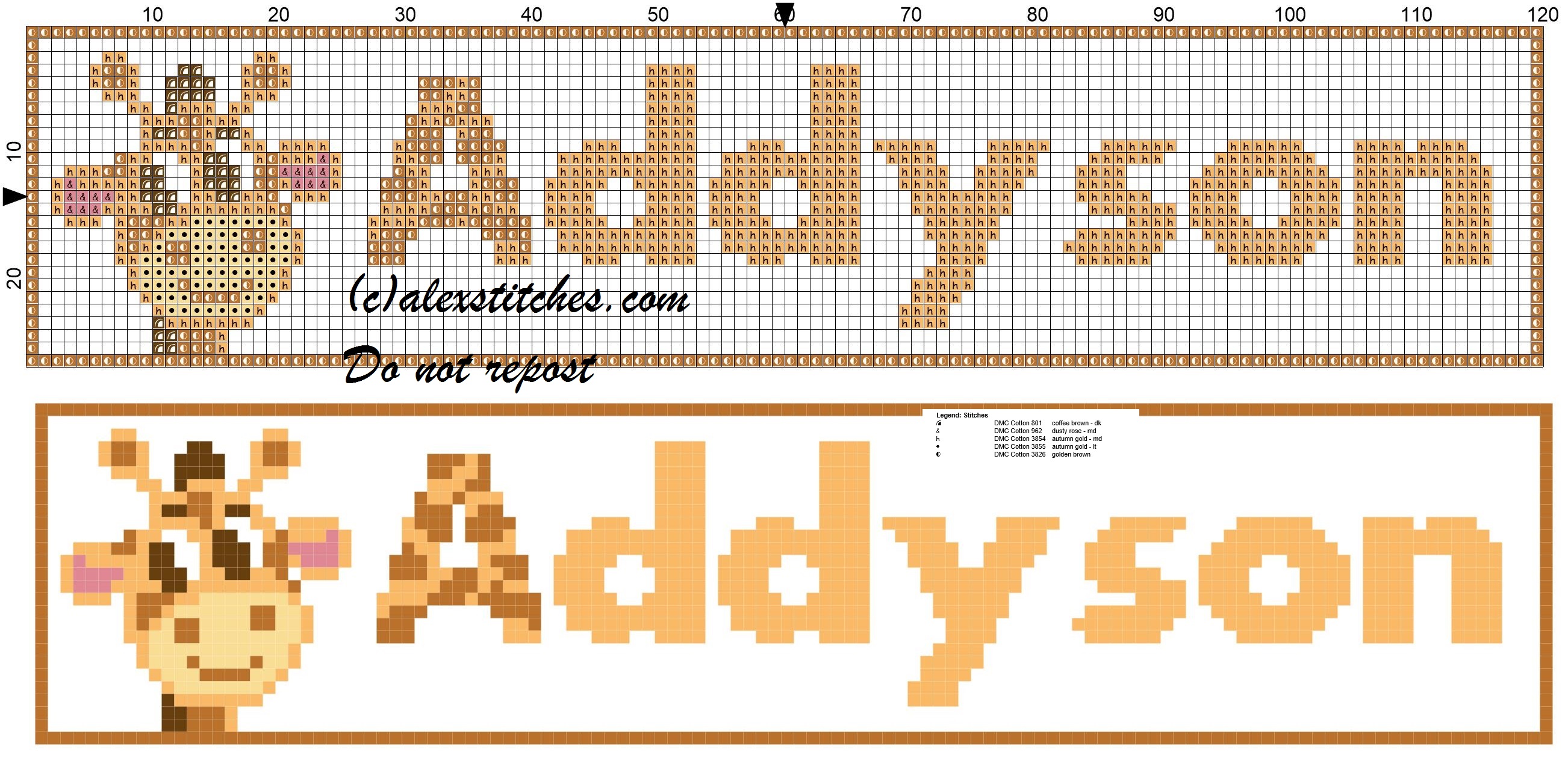 Addyson name with giraffe cross stitch pattern