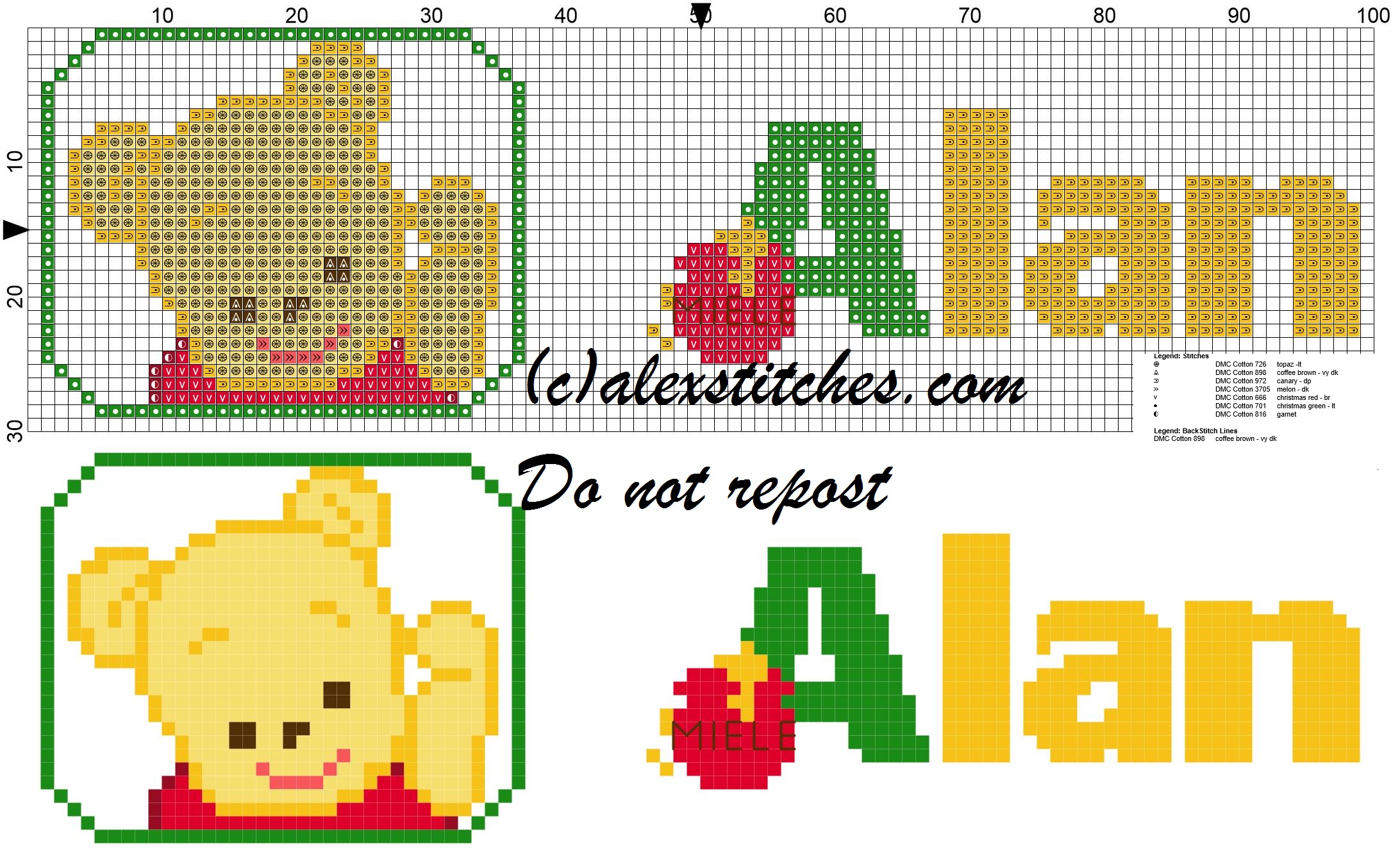 Alan name with Baby winnie the pooh free cross stitches pattern