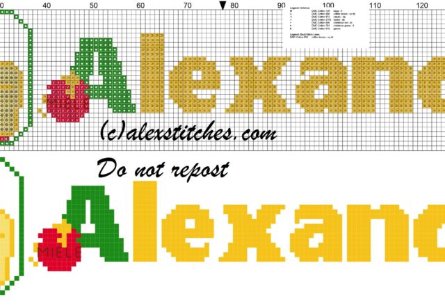 Alexander name with Baby winnie the pooh free cross stitches pattern