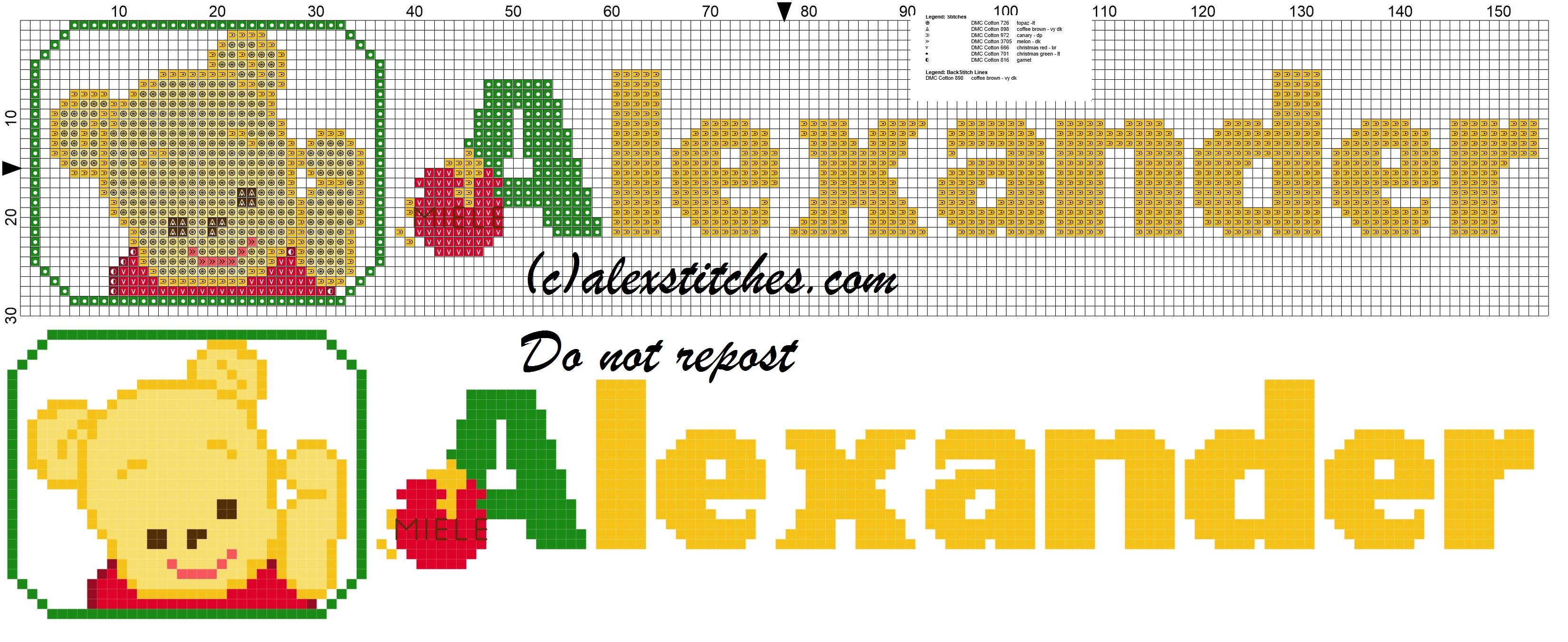 Alexander name with Baby winnie the pooh free cross stitches pattern
