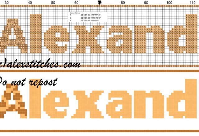 Alexander name with giraffe cross stitch pattern