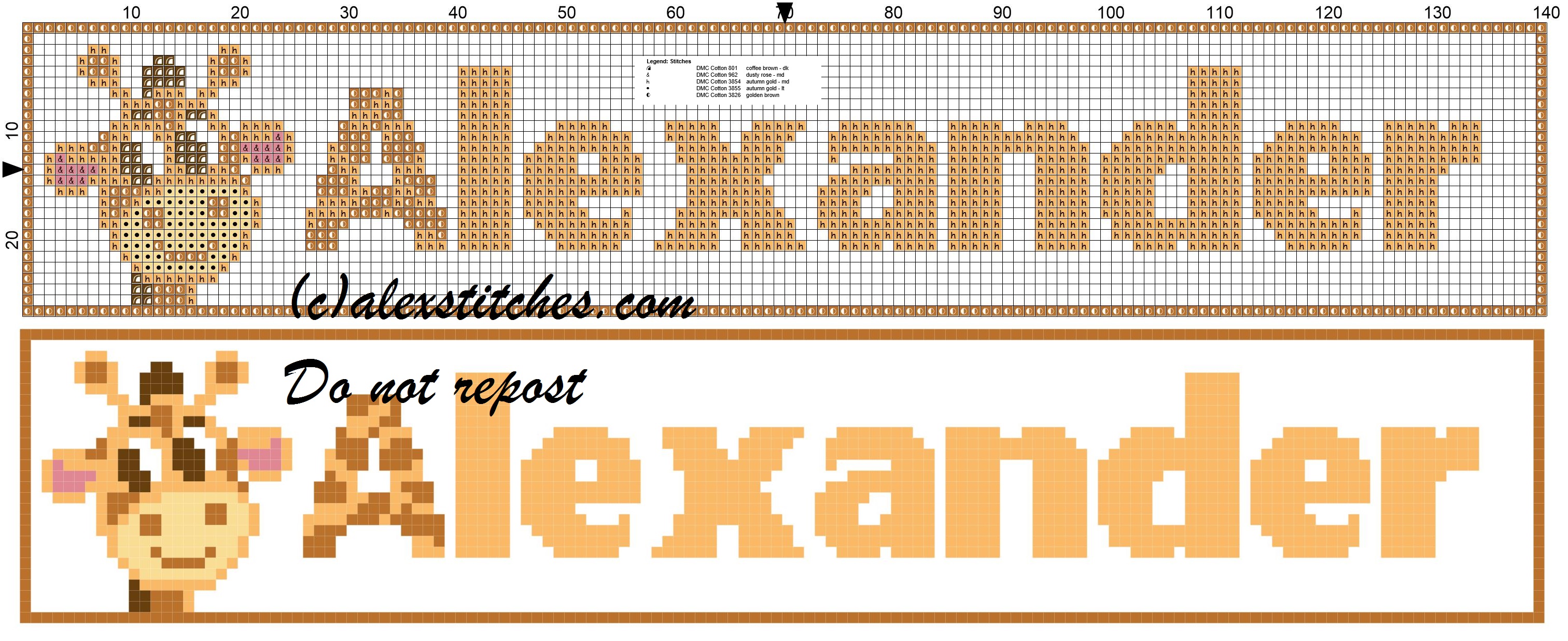 Alexander name with giraffe cross stitch pattern