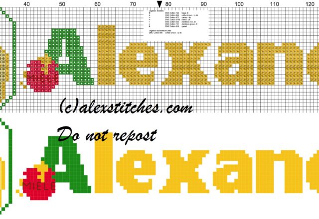 Alexandra name with Baby winnie the pooh free cross stitches pattern
