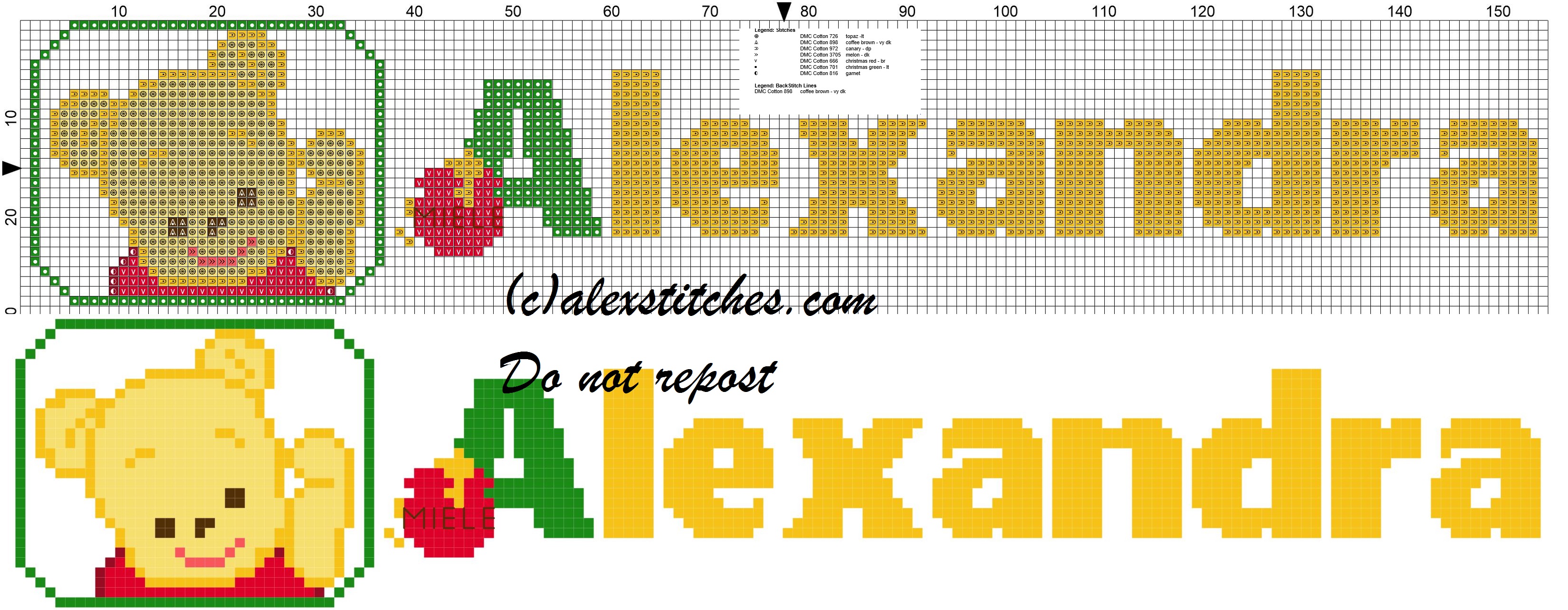 Alexandra name with Baby winnie the pooh free cross stitches pattern