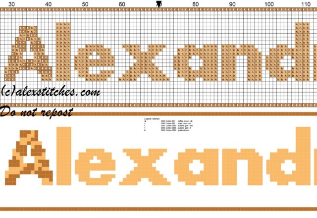 Alexandra name with giraffe cross stitch pattern