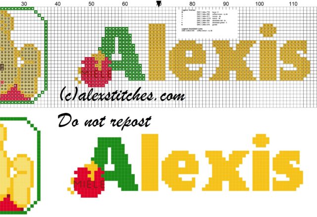 Alexis name with Baby winnie the pooh free cross stitches pattern