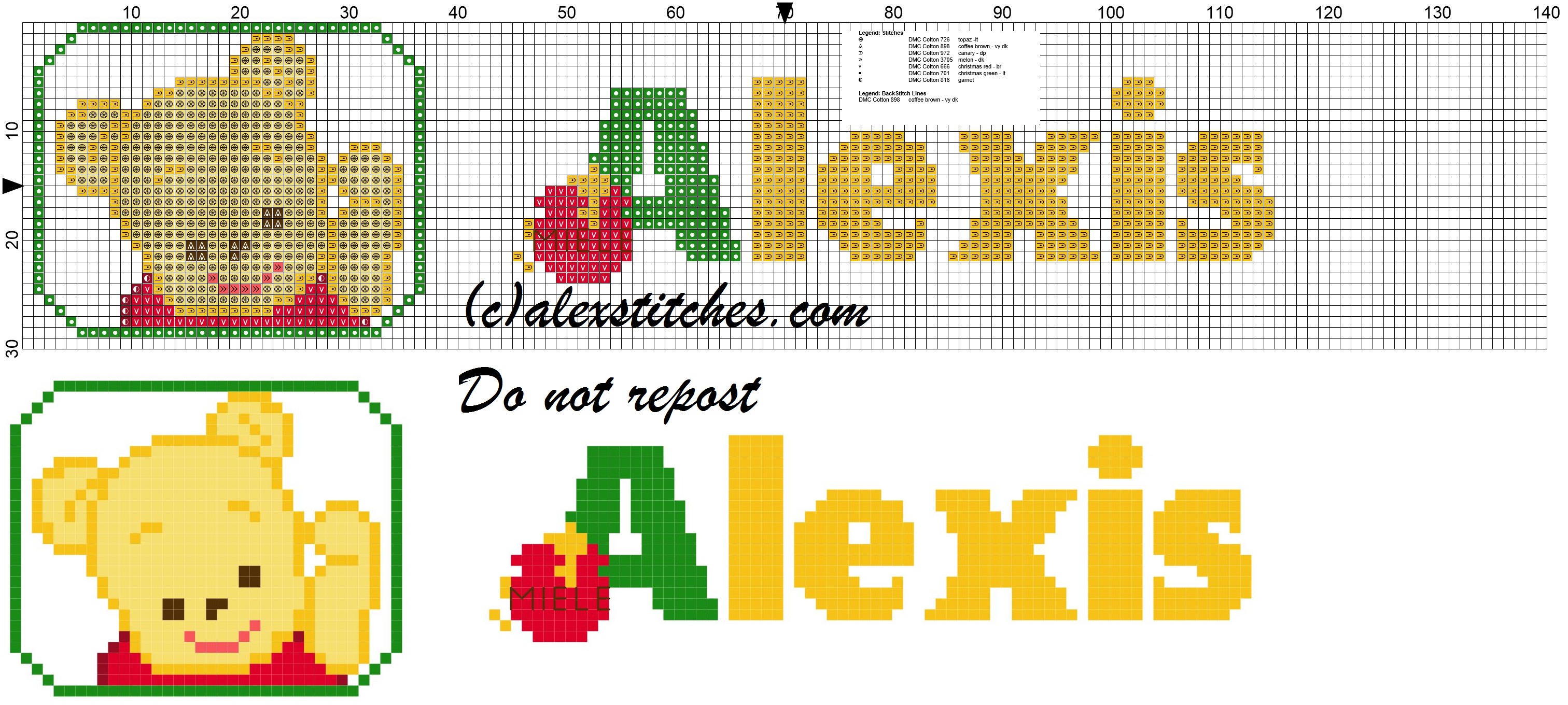 Alexis name with Baby winnie the pooh free cross stitches pattern