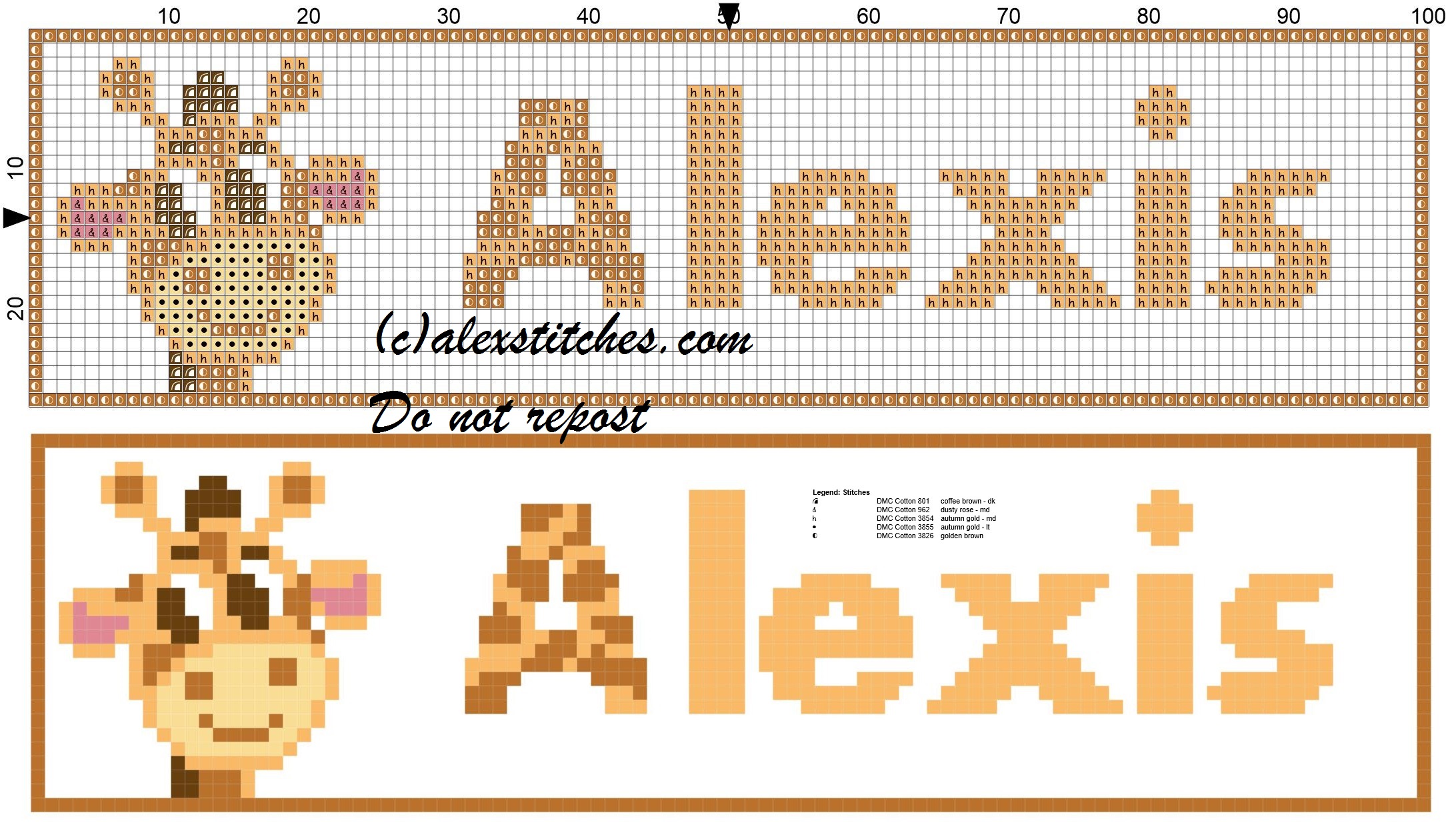 Alexis name with giraffe cross stitch pattern