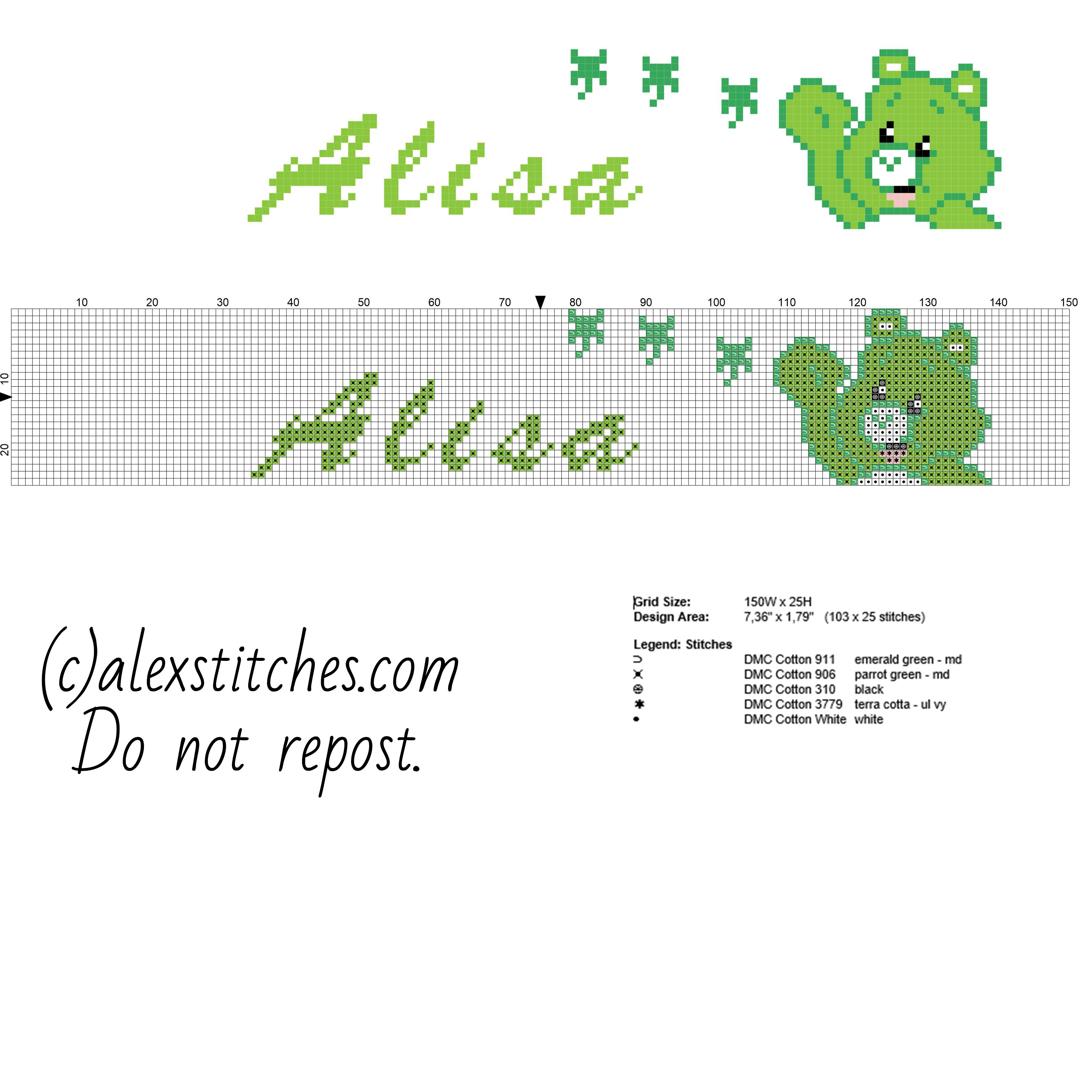 Alisa cross stitch baby female name with Good Luck Bear cartoon character free download