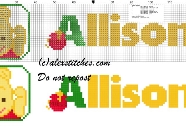 Allison name with Baby winnie the pooh free cross stitches pattern