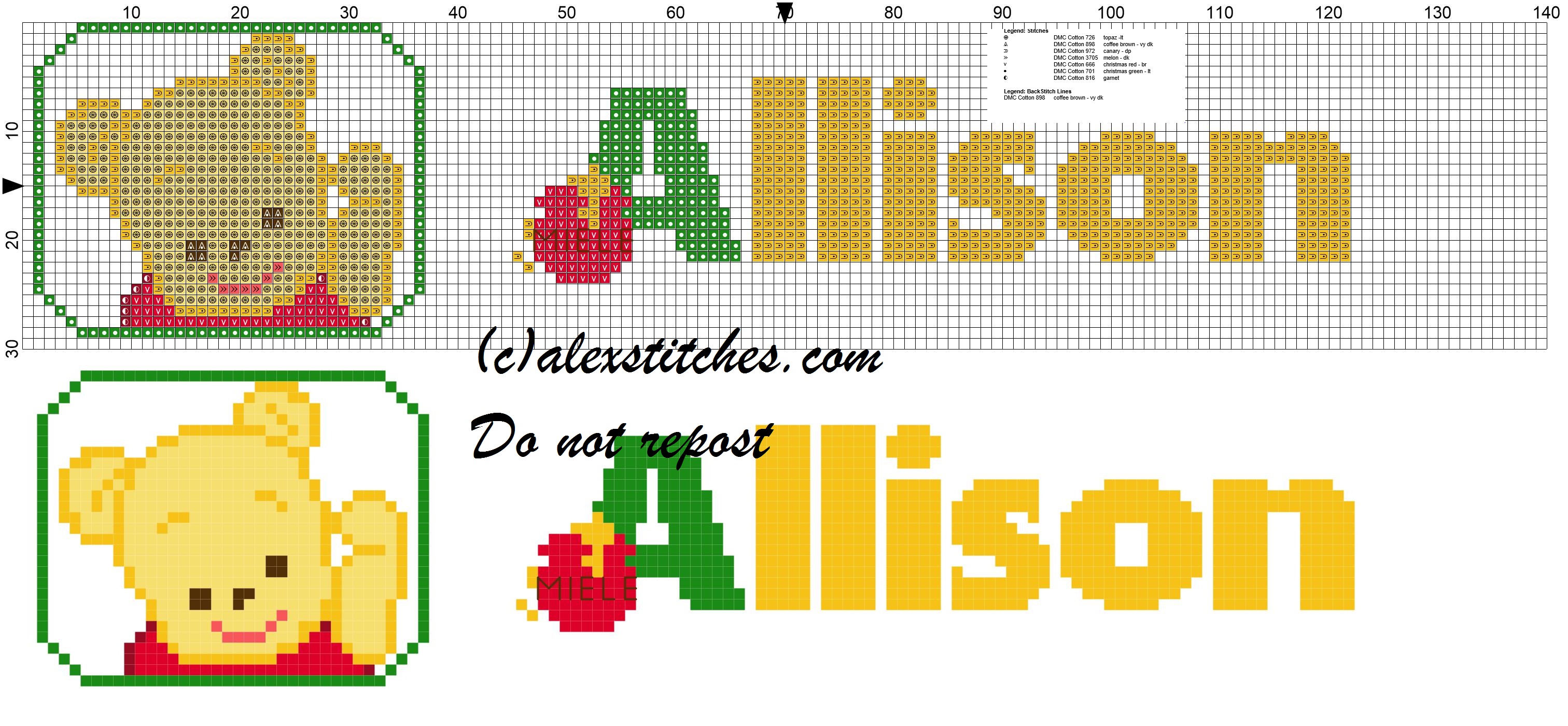 Allison name with Baby winnie the pooh free cross stitches pattern