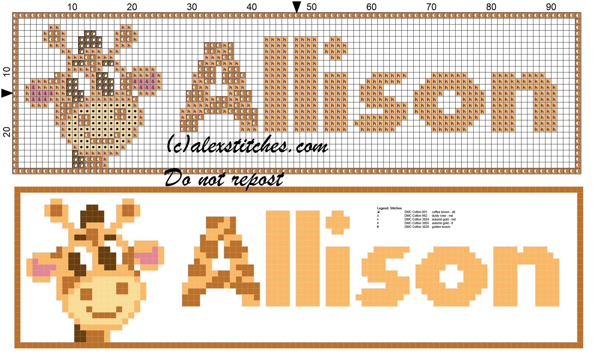 Allison name with giraffe cross stitch pattern