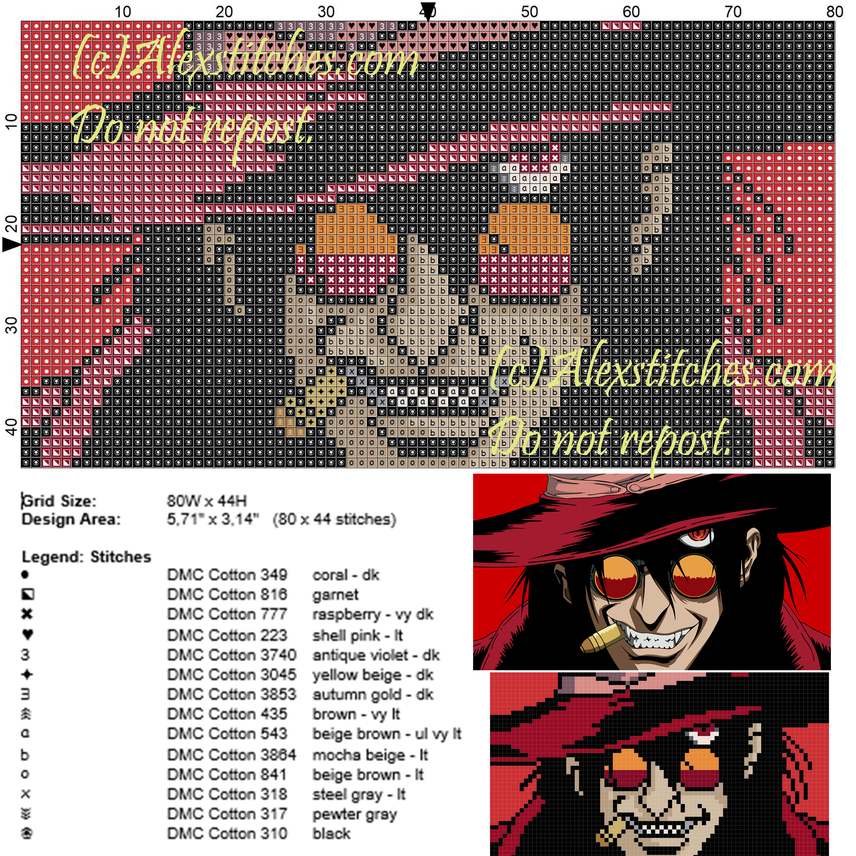 Hellsing Alucard Integra Anime Cross Stitch PDF Pattern