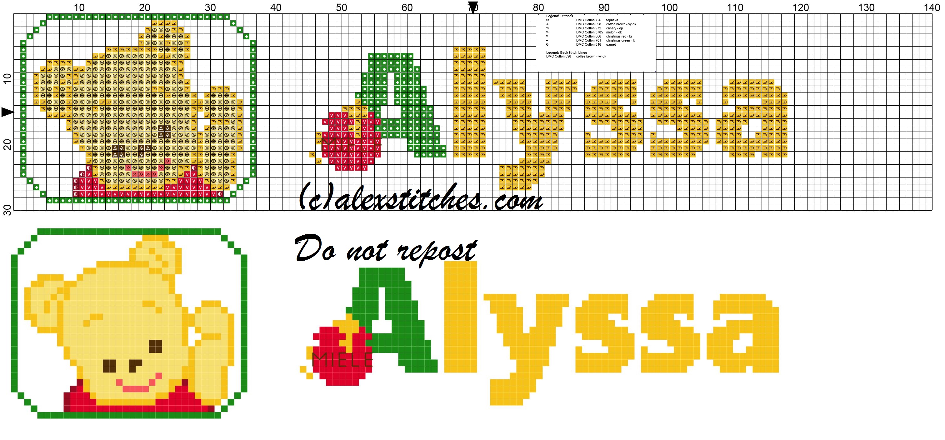 Alyssa name with Baby winnie the pooh free cross stitches pattern