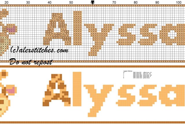 Alyssa name with giraffe cross stitch pattern