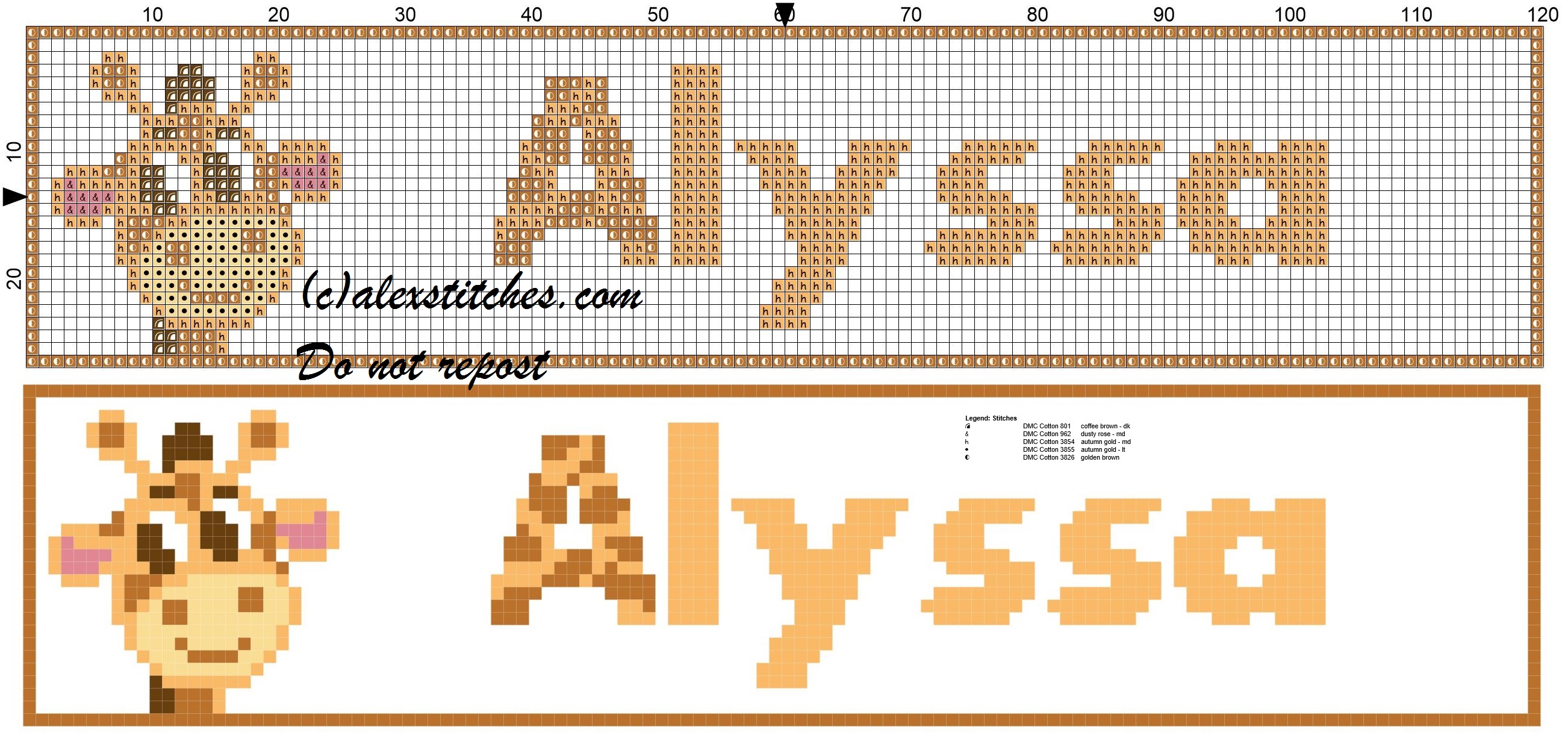 Alyssa name with giraffe cross stitch pattern