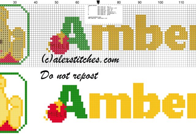 Amber name with Baby winnie the pooh free cross stitches pattern