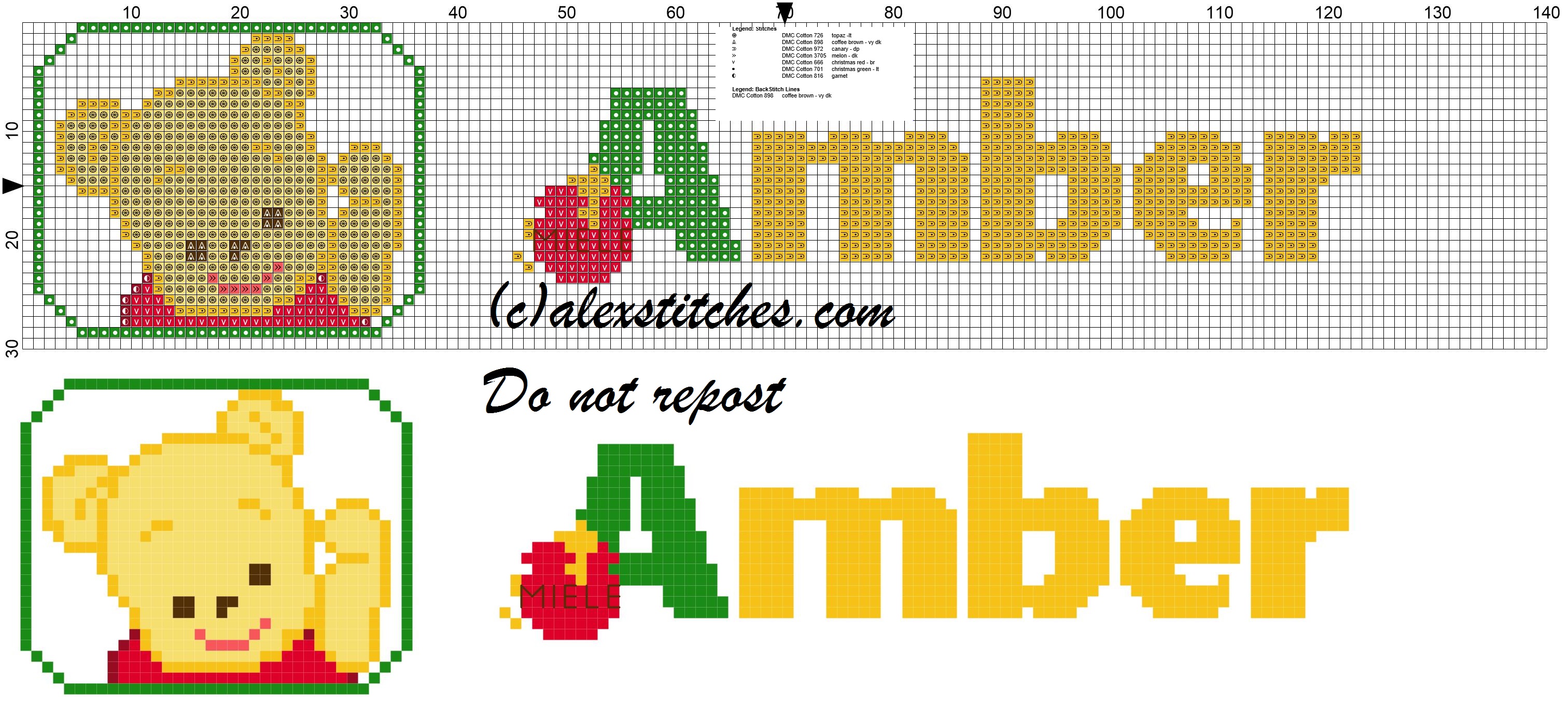 Amber name with Baby winnie the pooh free cross stitches pattern