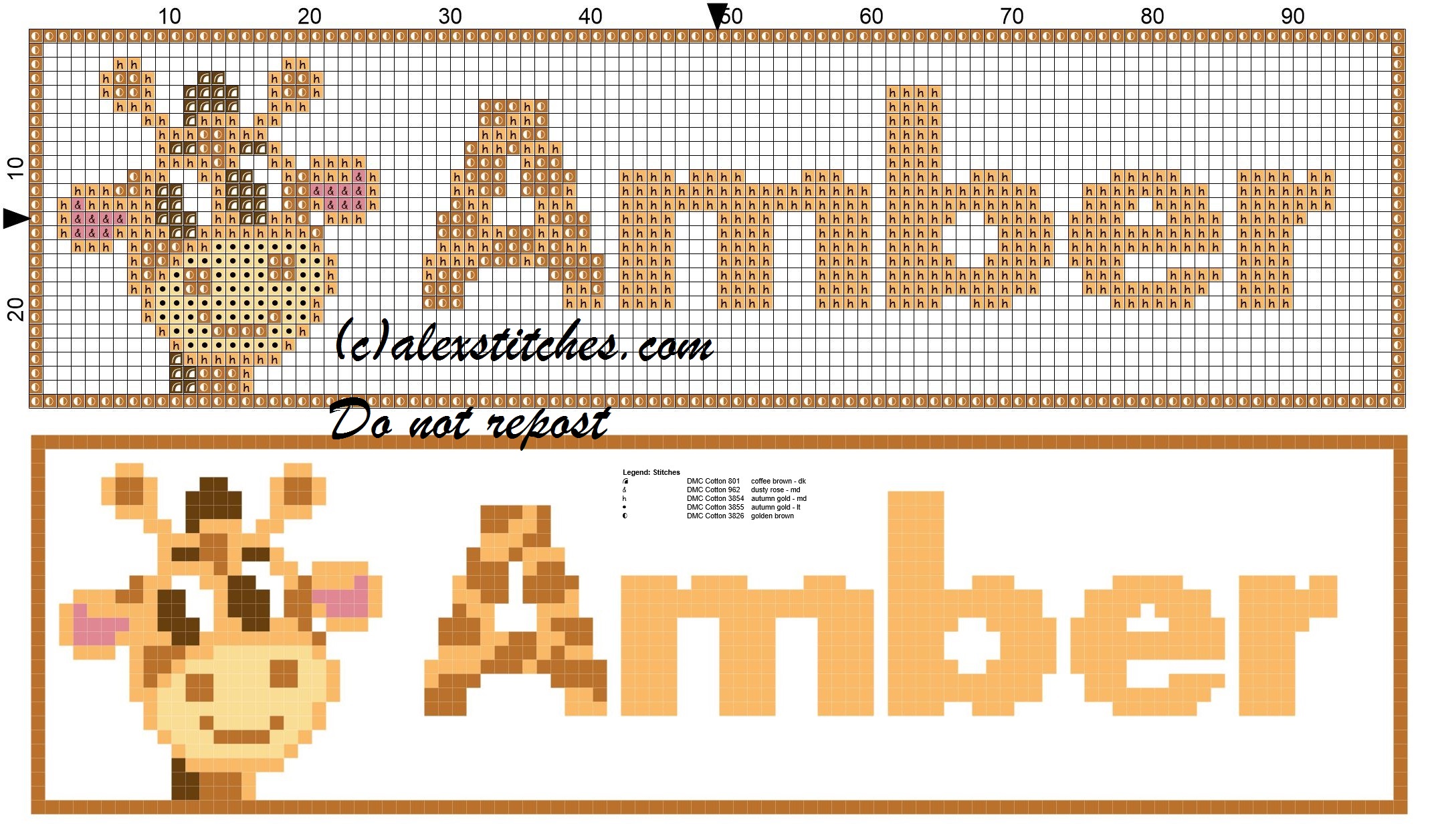 Amber name with giraffe cross stitch pattern