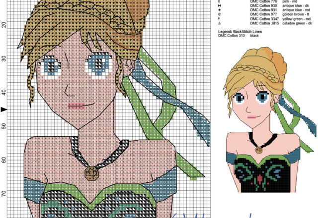 Anna free cross stitch pattern Disney 60x90 11 colors