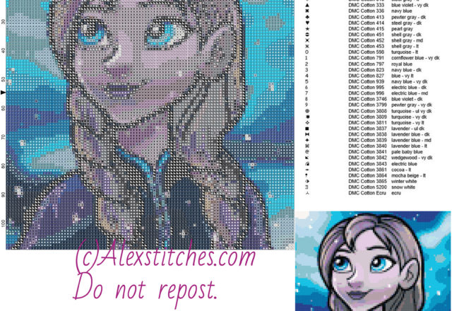Anna princess Disney free cross stitch pattern 100x109 40 colors