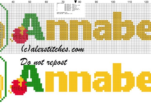 Annabelle name with Baby winnie the pooh free cross stitches pattern