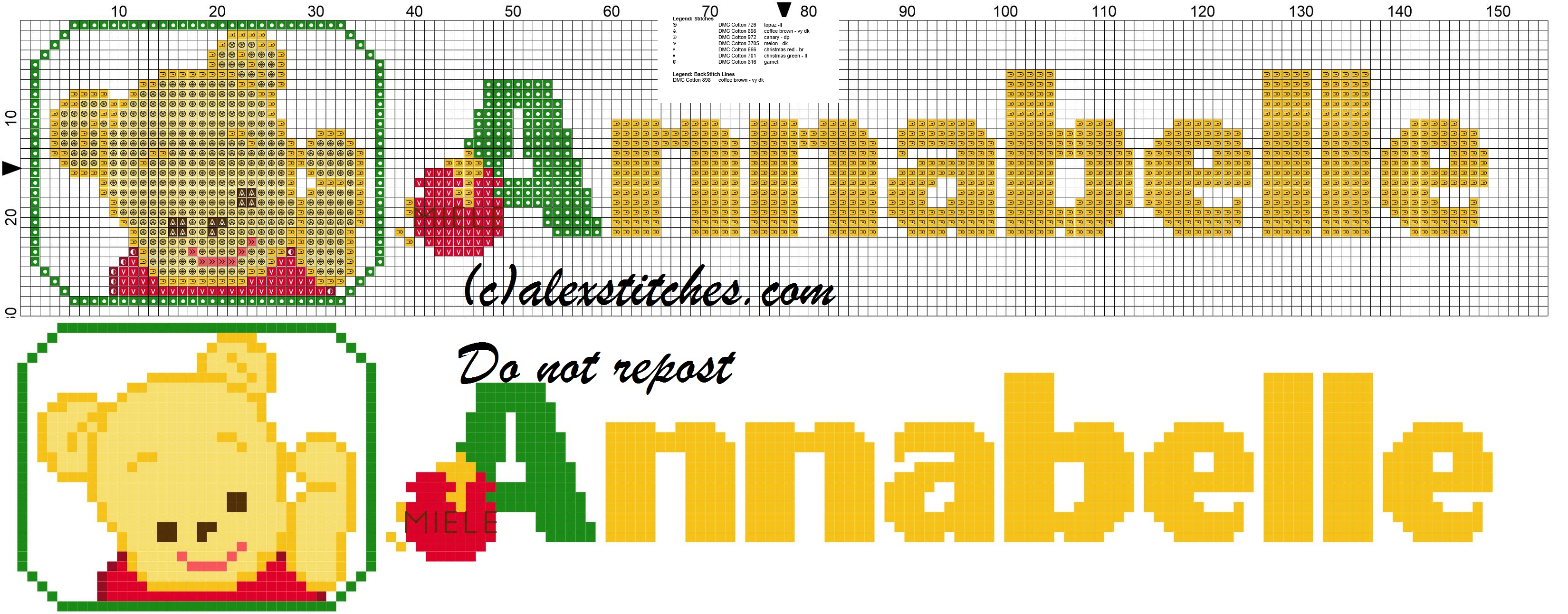 Annabelle name with Baby winnie the pooh free cross stitches pattern